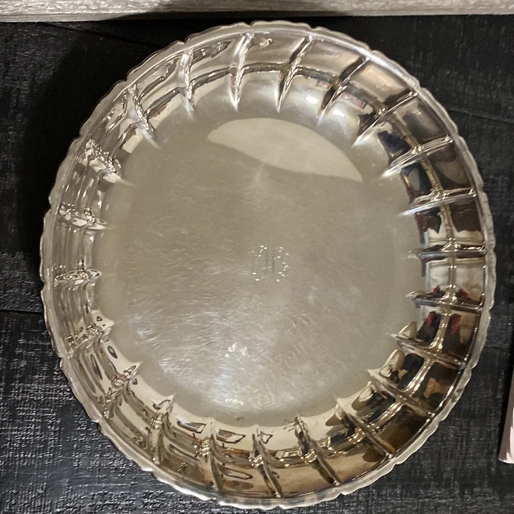 Vintage Made In Spain Silver-Plated Monogrammed Strawberry Dish!